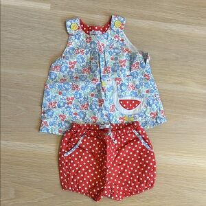 Baby Boden Colorful Floral Top and Red Polka Dot Shorts